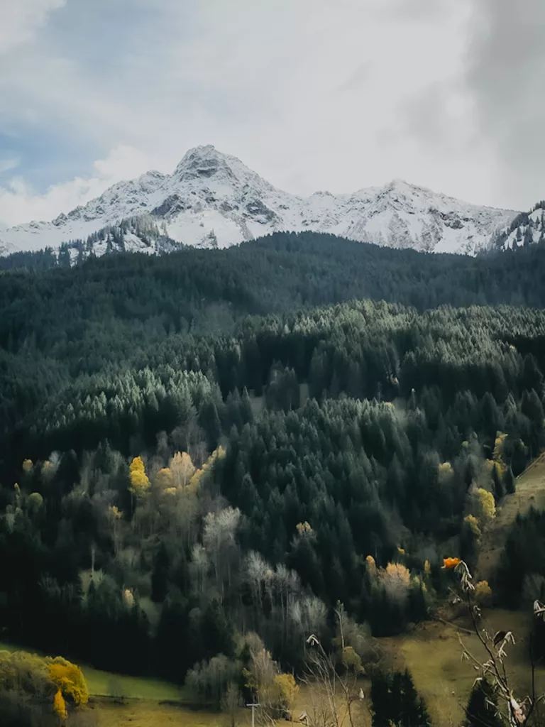 Depuis la via ferrata Saix de Miolène, Haute-Savoie, la vallée s’étend sous les sommets encore enneigés, offrant un panorama spectaculaire.